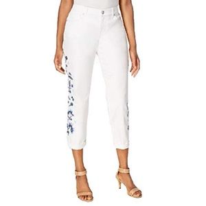 Style & Co Floral Embroidered Slim-Leg Ankle Petite Jeans